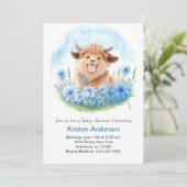 Meadow Adventure Blue Highland Cow Boy Baby Shoote Einladung (Stehend Vorderseite)