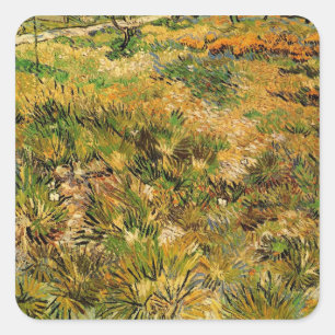 Meadow at Saint Paul Hospital by Vincent van Gogh Quadratischer Aufkleber