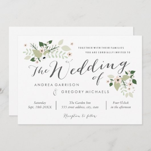 Meadow Blooms Wedding Einladung - weiß (Vorne/Hinten)