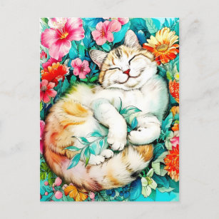Meadow Blossom Cat Bliss Wasserfarbe Feiertagspostkarte