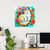 Meadow Blossom Cat Bliss Wasserfarbe Poster (Heimbüro)