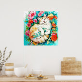 Meadow Blossom Cat Bliss Wasserfarbe Poster (Küche)