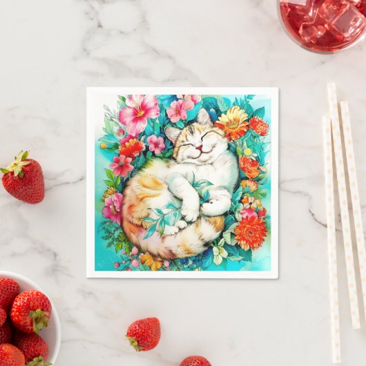 Meadow Blossom Cat Bliss Wasserfarbe Serviette (Beispiel)