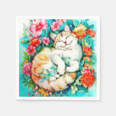 Meadow Blossom Cat Bliss Wasserfarbe Serviette (Vorderseite)