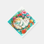 Meadow Blossom Cat Bliss Wasserfarbe Serviette (Ecke)
