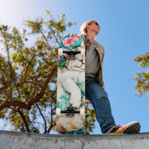 Meadow Blossom Cat Bliss Wasserfarbe Skateboard