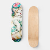 Meadow Blossom Cat Bliss Wasserfarbe Skateboard (Vorderseite)