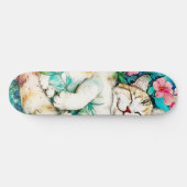 Meadow Blossom Cat Bliss Wasserfarbe Skateboard (Horizontal)