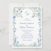 Meadow Blue French Rose Hochzeiten QR-Code-Foto Einladung (Vorderseite)