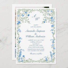 Meadow Blue French Rose Hochzeiten QR-Code-Foto Einladung