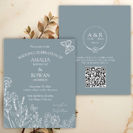 Meadow Blume Blue Gray Hochzeitbudget Einladung