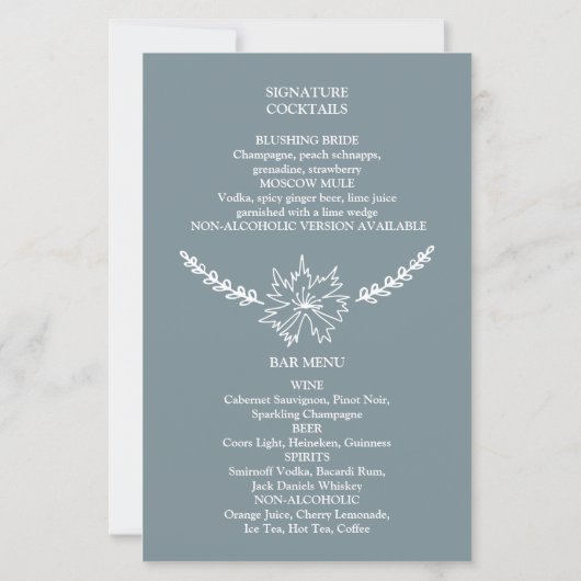 Meadow Blume Blue Gray Wedding Budget Menu (Rückseite)