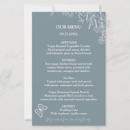 Meadow Blume Blue Gray Wedding Budget Menu (Vorderseite)