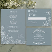 Meadow Blume Blue Gray Wedding Einladung