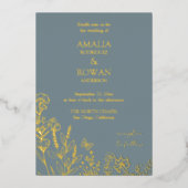 Meadow Blume Blue Gray Wedding Folieneinladung (Vorderseite)