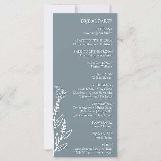Meadow Blume Blue Gray Wedding Program (Rückseite)