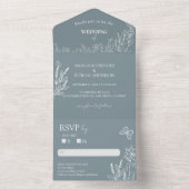 Meadow Blume Blue Gray Wedding RSVP All In One Einladung (Innen)