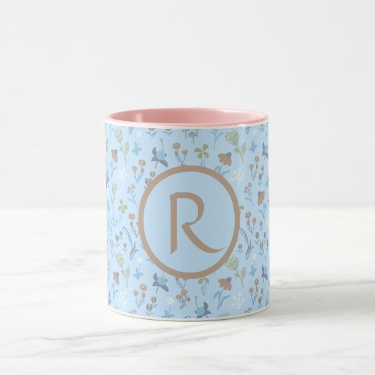 Meadow Blume Blue Monogramed Tasse (Zentrum)