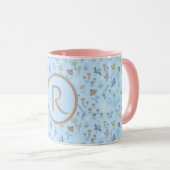 Meadow Blume Blue Monogramed Tasse (VorderseiteRechts)