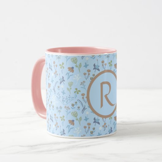 Meadow Blume Blue Monogramed Tasse (Vorderseite Links)