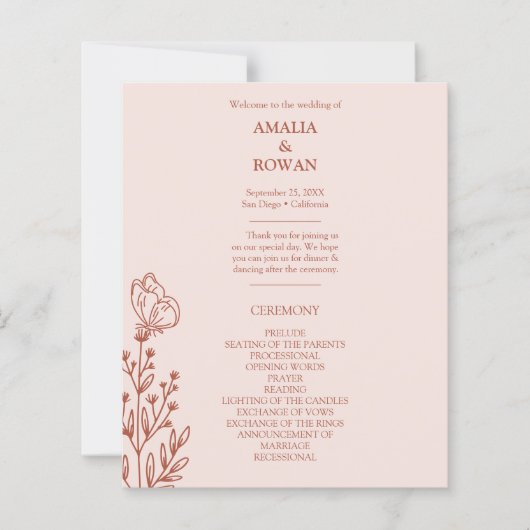 Meadow Blume Misty Rose Hochzeitsprogramm (Vorderseite)