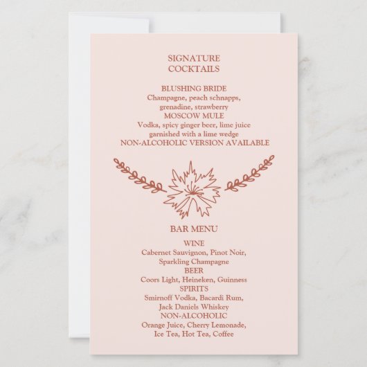 Meadow Blume Misty Rose Wedding Budget Menu (Rückseite)