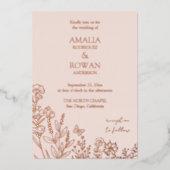 Meadow Blume Misty Rose Wedding Folieneinladung (Vorderseite)
