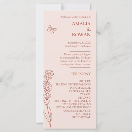 Meadow Blume Misty Rose Wedding Program (Vorderseite)