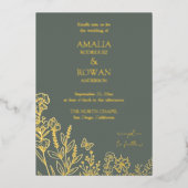 Meadow Blume Sirocco Green Wedding Folieneinladung (Vorderseite)