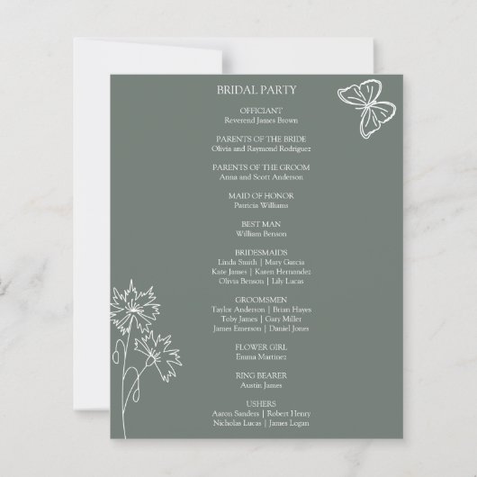 Meadow Blume Sirocco Hochzeitsprogramm (Rückseite)