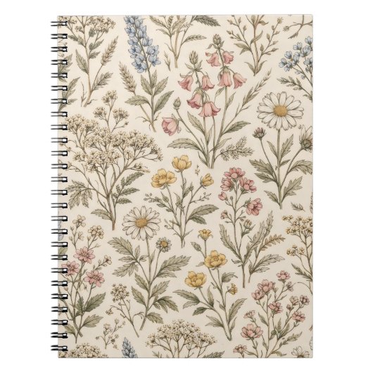 Meadow Botanica – Vintage Wildflower Notizblock (Vorderseite)