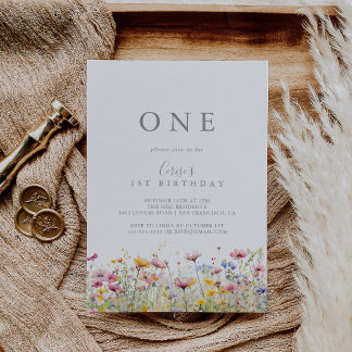 Meadow Colorful Wildblume First Birthday Party Einladung