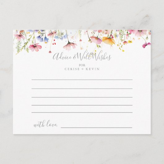 Meadow Colorful Wildblume Wedding Advice Card Postkarte (Vorderseite)