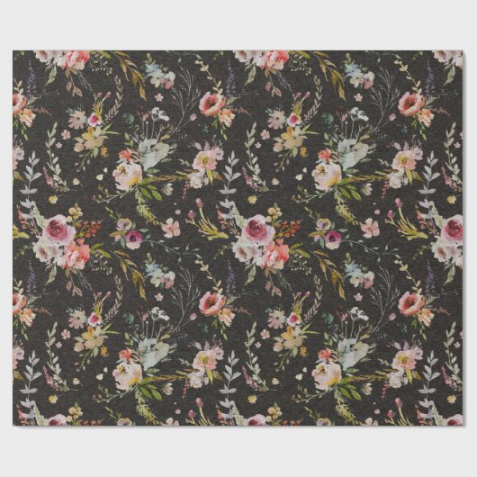 Meadow Floral - Black Gift Wrap Geschenkpapier (Flach)
