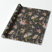 Meadow Floral - Black Gift Wrap Geschenkpapier (Ungerollt)