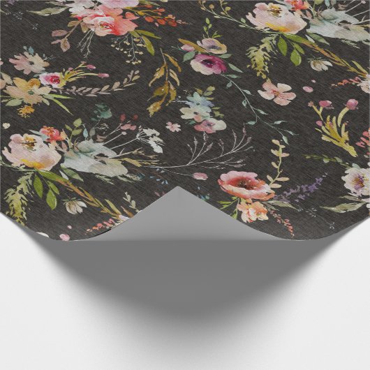 Meadow Floral - Black Gift Wrap Geschenkpapier (Ecke)