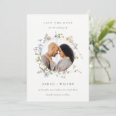Meadow Floral Wreath Foto Save the Date einladen Dankeskarte (Stehend Vorderseite)