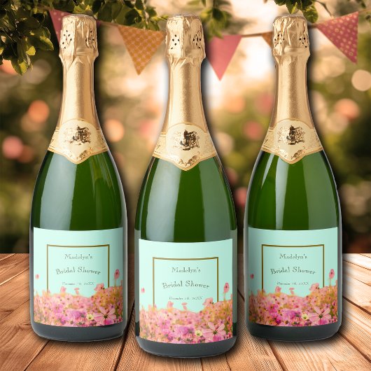 Meadow Florals Brautparty oder Veranstaltung Schaumweinetikett