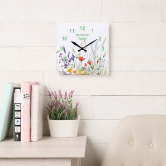 Meadow Flowers and Lavender Quadratische Wanduhr