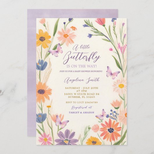 Meadow Garden Wildblume Butterflies Babydusche Einladung (Vorne/Hinten)