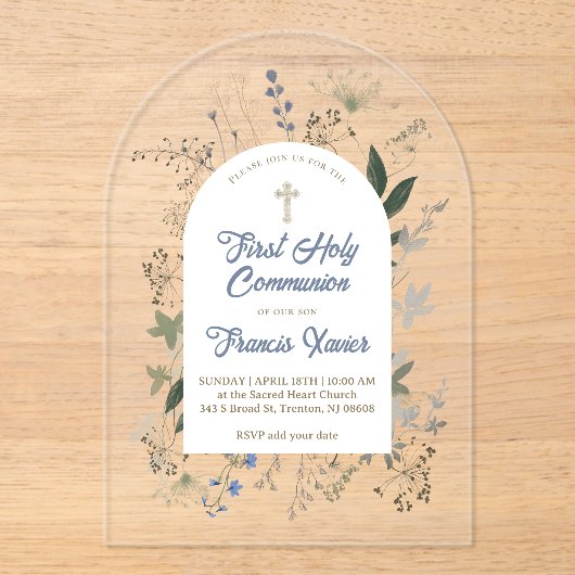 meadow greenery frame First Holy Communion Acryleinladungen (Vorderseite)