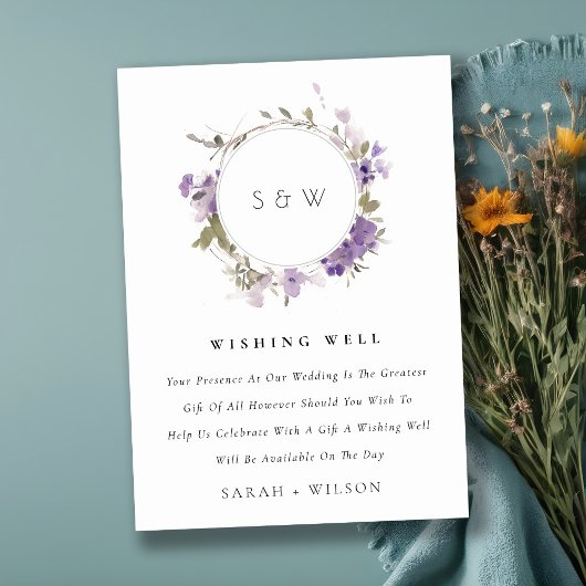 Meadow Lilac Floral Wreath Wedding wünscht sich ei Begleitkarte