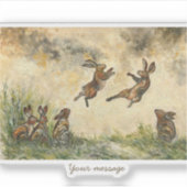 Meadow Matchup Playful Hares in a Meadow  Aufkleber (Vorderseite)