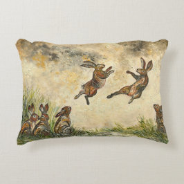 Meadow Matchup Playful Hares in a Meadow  Dekokissen