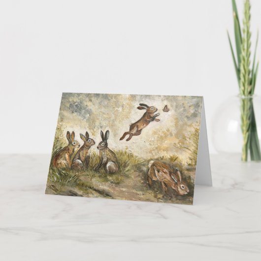 Meadow Matchup Playful Hares in a Meadow Karte (Vorderseite)