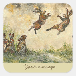 Meadow Matchup Playful Hares in a Meadow  Quadratischer Aufkleber