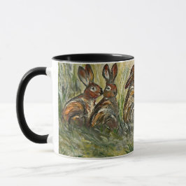 Meadow Matchup Playful Hares in a Meadow Rabbits Tasse