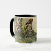 Meadow Matchup Playful Hares in a Meadow Rabbits Tasse (Vorderseite Links)