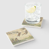 Meadow Matchup Playful Hares in a Meadow Steinuntersetzer (Seitenansicht)