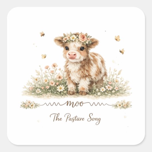 Meadow Melody cow paper plates Quadratischer Aufkleber (Vorderseite)